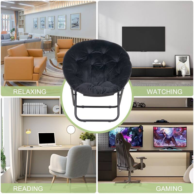 Javlergo 1/2 Pack Foldable Living Room Moon Chair 31.5 Inch Breathable with Black Frame Foldable Chair for Indoor Outdoor