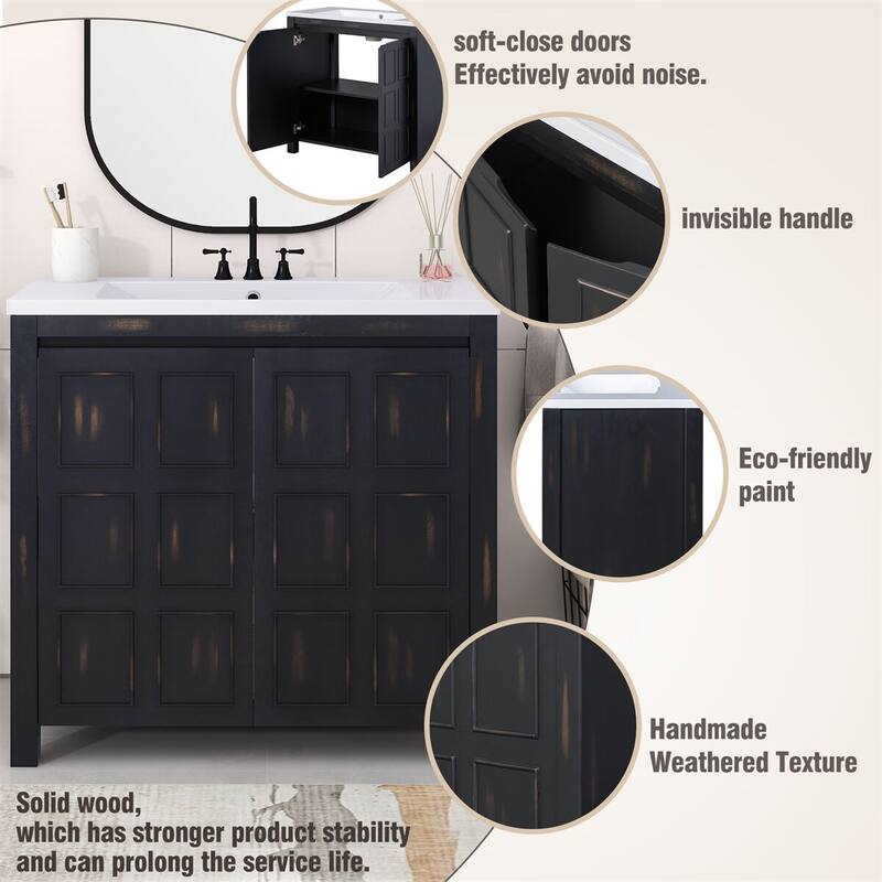 Merax 36" Retro Espresso Bathroom Vanity with Single Sink