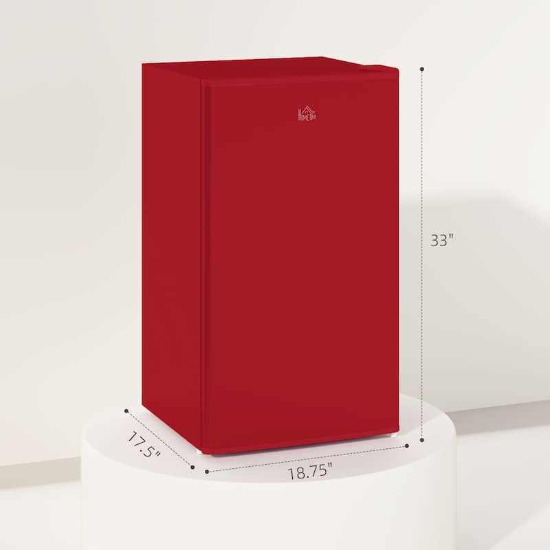 HOMCOM 3.2 Cu.Ft Mini Fridge with Freezer, Single Door Compact Refrigerator with Adjustable Thermostat for Bedroom - Red