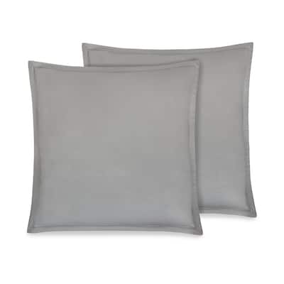 Delara GOTS Certified 100% Organic Cotton 2 Inch Flange Euro Sham Set of 2, 26"X26", Monique Grey