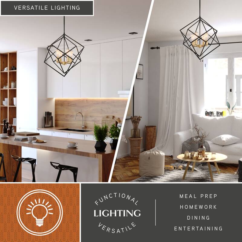 Rad 4 Light Mid-Century Modern Geometric Cage Bulb Pendant