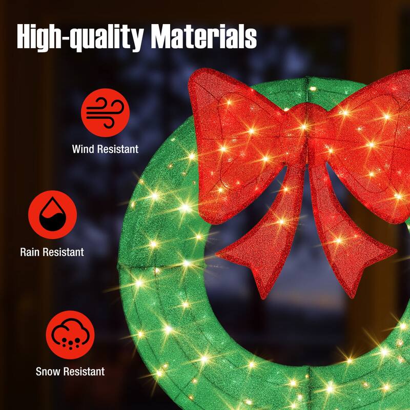 Costway 48 Inch Pre-Lit Christmas Wreath with 200 LED Lights Red Bow - See Details