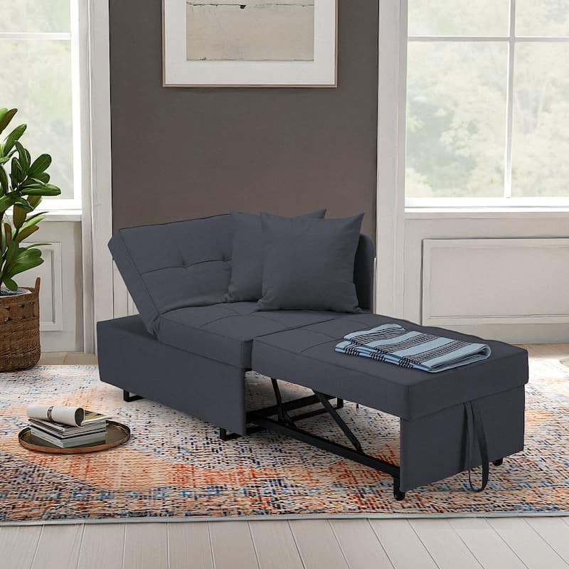 EROMMY Sleeper Sofa Chair Bed , Adjustable Backrest Pull Out Sofa Bed with Faux Linen Sofa Fabric - Black