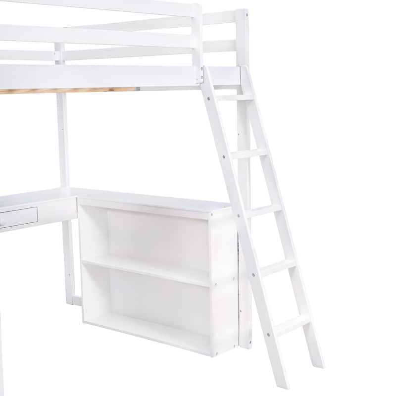 Full Size Loft Bed with Ladder, Shelves, Desk, and Storage, Ideal for Sleep and Study