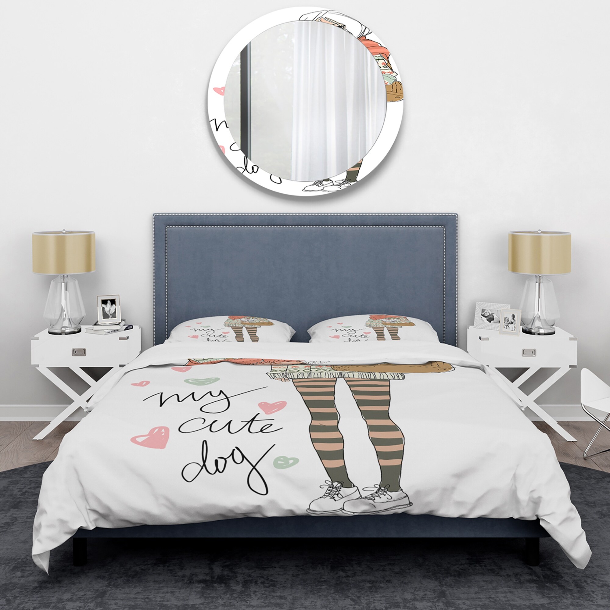 Designart Cute Girl With Dog Shabby Chic Duvet Cover Set King