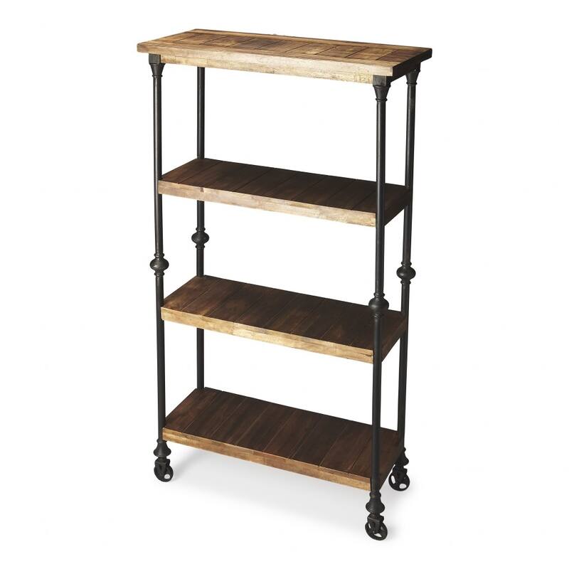 HomeRoots 62" Brown Iron and Wood Three Tier Bookcase - 31.5
