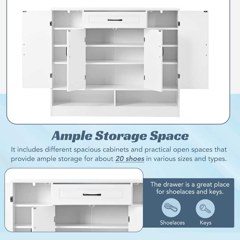 47 Inch Particle Board Modern Shoe Cabinet with Adjustable Shelves and Doors - 47" x 39" in.