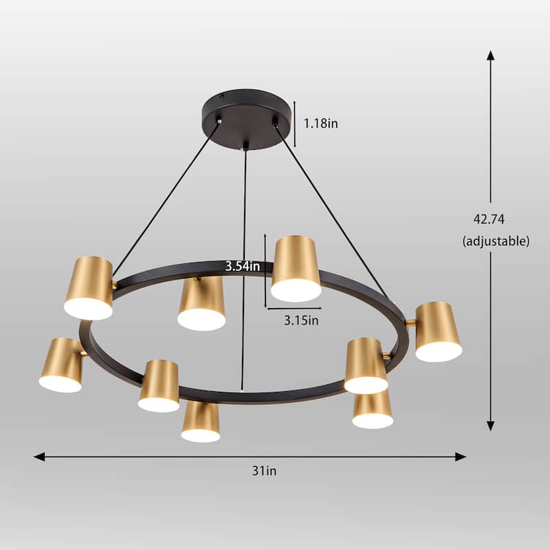 9-Light Wagon Wheel Chandelier Black and Gold Chandelier - N/A