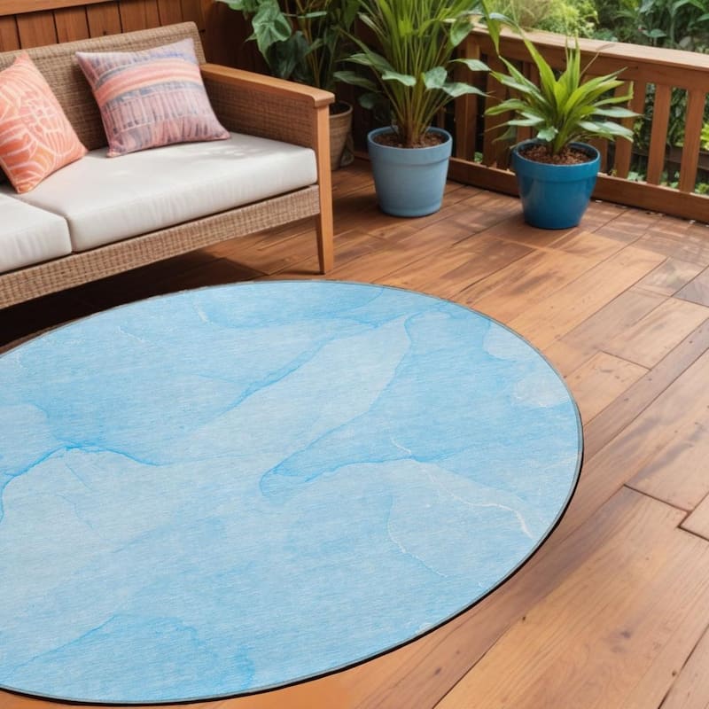 Dava Contemporary Abstract Weather Resistant Classic Meets Modern Outdoor Rug - 8' Round - Blue