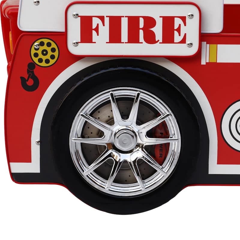 Kids Fire Truck Floor Bed with LED Light, Twin Size, Easy Assembly, Solid Construction