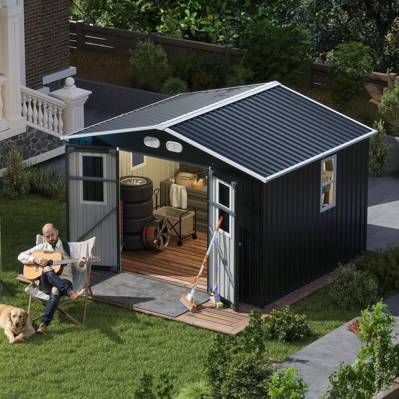 Outdoor Storage Shed, 8x10 protective film, four daylight Windows Lockable Doors,A practical and thoughtful gift