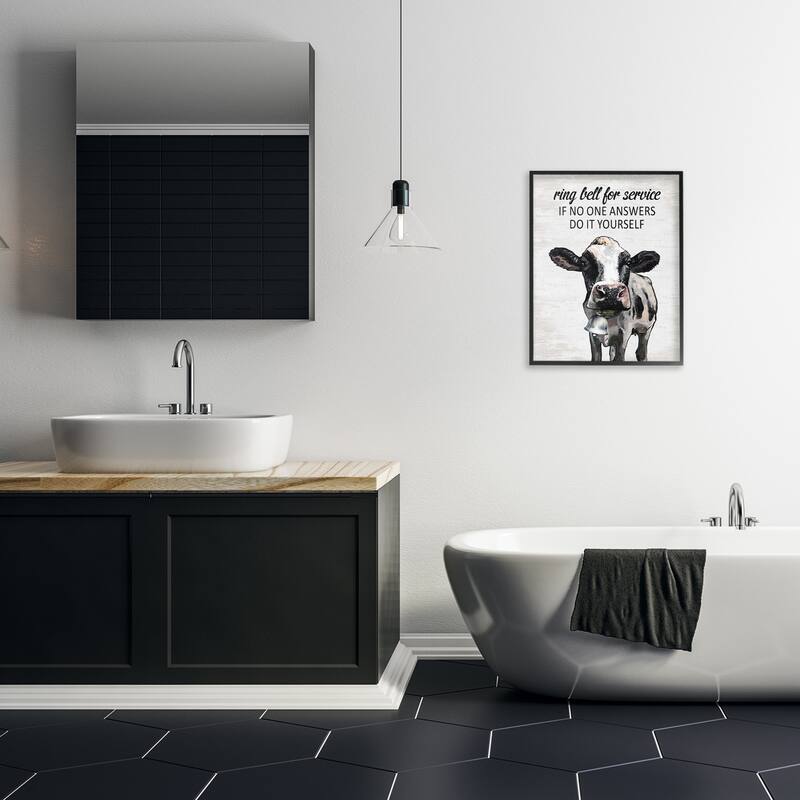 Stupell Laundry Service Cow Framed Giclee Art Design By Lettered and Lined