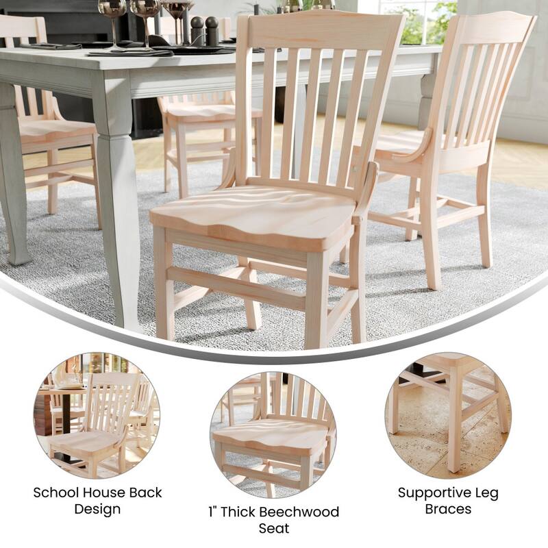 School House Back Wooden Restaurant Dining Chair - 18.5"W x 21.5"D x 35"H