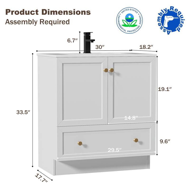 Solid Wood Bathroom Vanity Cabinet with Ceramic Undermount Sink Top Skirting Design