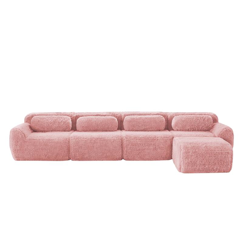 Anmytek Comfortable Modern L-Shaped Modular Sectional Sofa - Soft Fluffy Plush Fabric, No Assembly Required