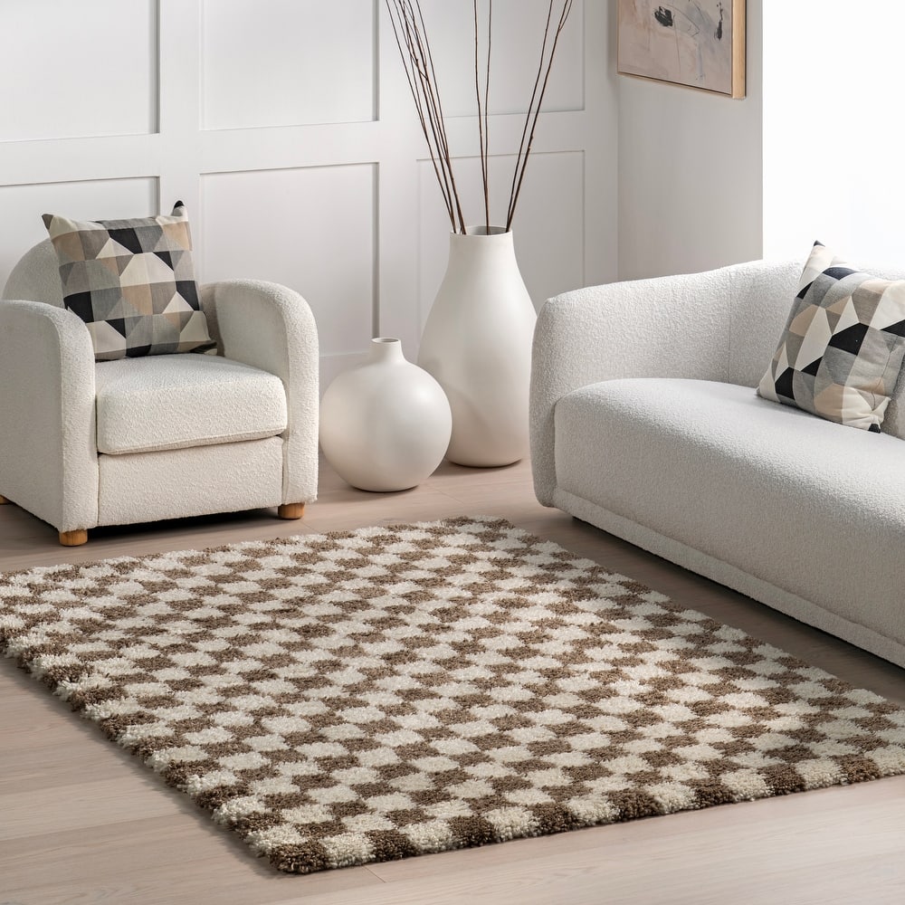 Nuloom Adelaide Mid-Century Checkered Shag Area Rug