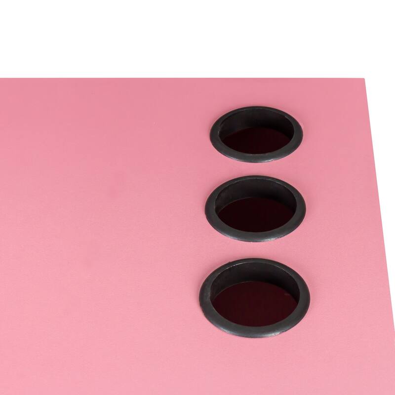 Modern Hair Desk with Multi-Layer Storage, Wooden Vanity Table with Drawers, Cabinet & Hair Dryer Holder, Durable Design, Pink