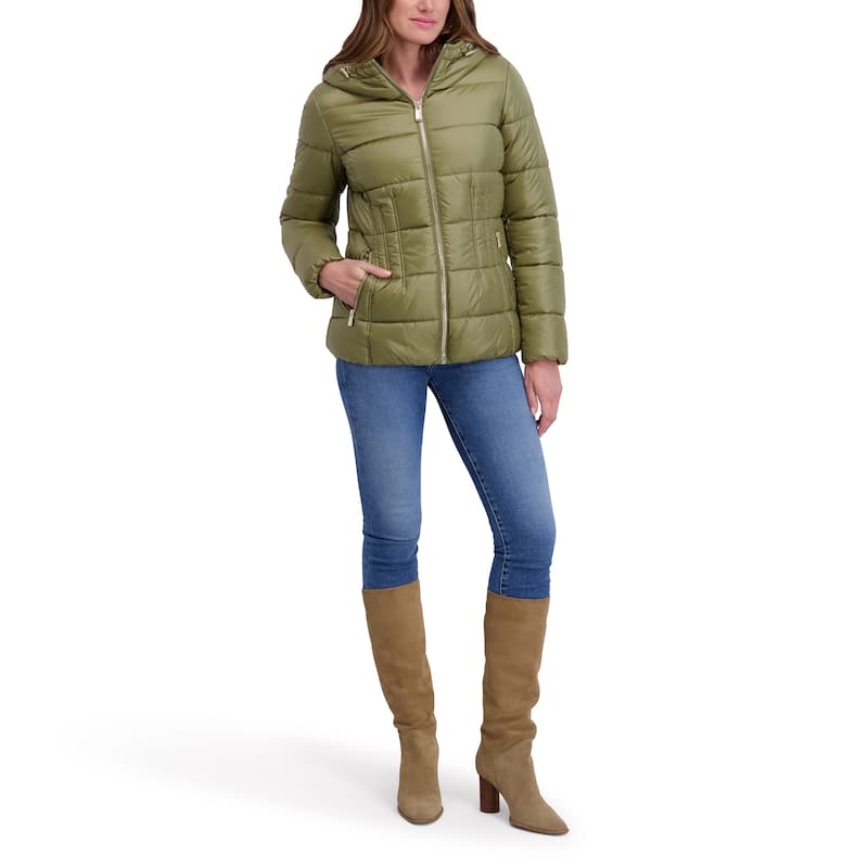 Kensie Quilted Hood Short Puffer Jacket