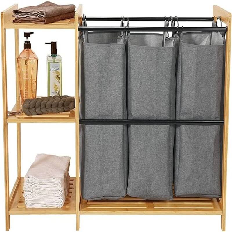 Bamboo Laundry Hamper with Shelves - ‎41.5 x 17 x 29.5