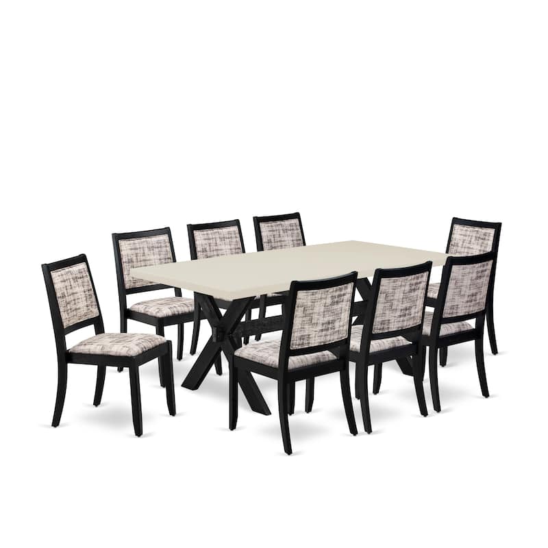 East West Furniture modern dining set - a kitchen table & Stackable chairs - Wire-brushed Black (Pieces & Seat Options) - X627X2630-9