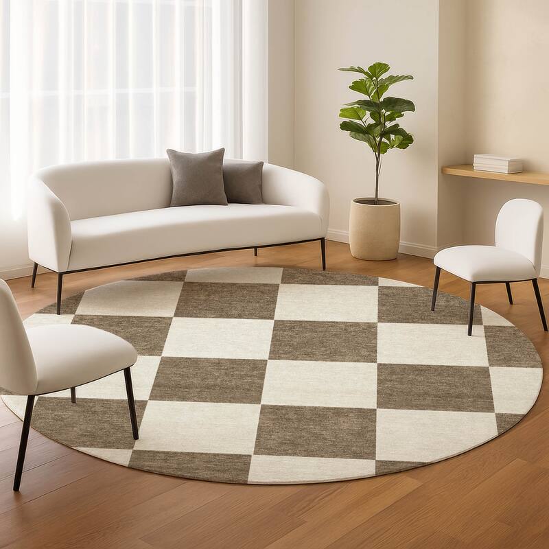 Machine Washable Indoor/ Outdoor Modern Checker Chantille Rug