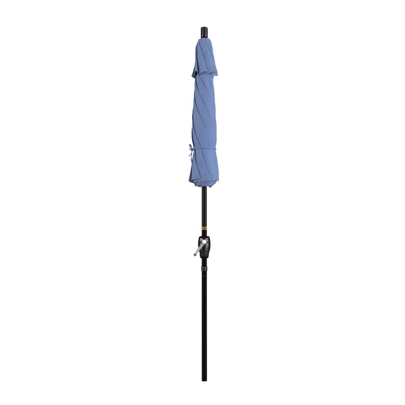 California Umbrella 7.5' Round Crank Lift Push Button Tilt Black Aluminum Patio Umbrella with Pacifica Pacific Blue Fabric