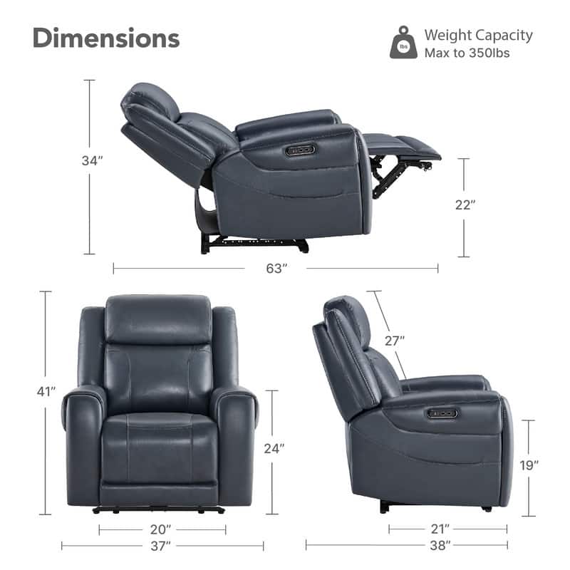 Spruce & Spring Leo Dual Motor Genuine Leather Power Recliner With Power Headrest