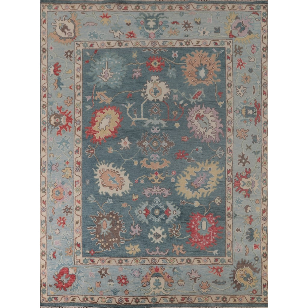 Transitional Floral Oushak Area Rug Hand-Knotted Oriental Wool Carpet - 8'1"x 9'8"