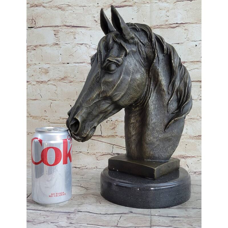 Signed Barye Unique Bronze Bust Horse Head Sculpture Marble Base Statue Figure