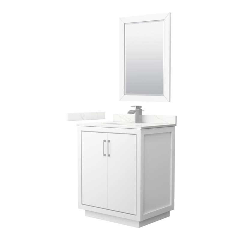 Wyndham Collection WCF111130S-QTZ-UNSM24 Icon 30" Free Standing Single - White / Giotto Quartz Top / Brushed Nickel