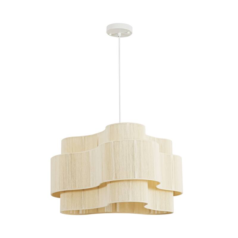 1-Light Bohemian Coastal Hand-Woven Off-White Cotton Thread Drum Chandelier for Bedroom, Porch