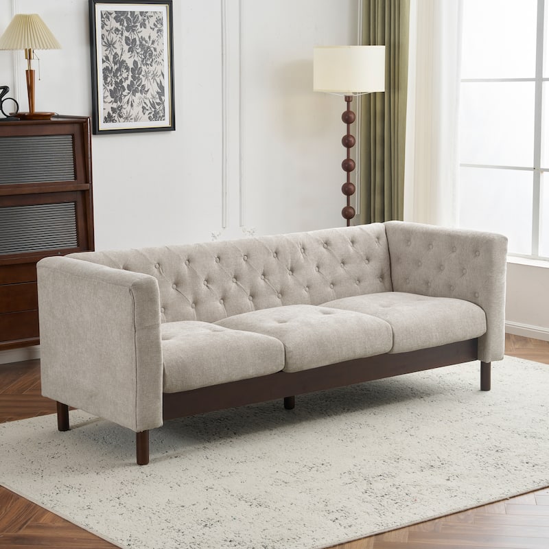 Modern Sofa Couch, 78" Upholstered Loveseat Sofa, Tufted 3-seat Couch with Wooden Legs Luxury Leisure Sofa for Living Room
