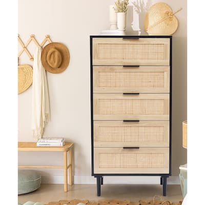Black and Brown Wood 5-Drawer Chest