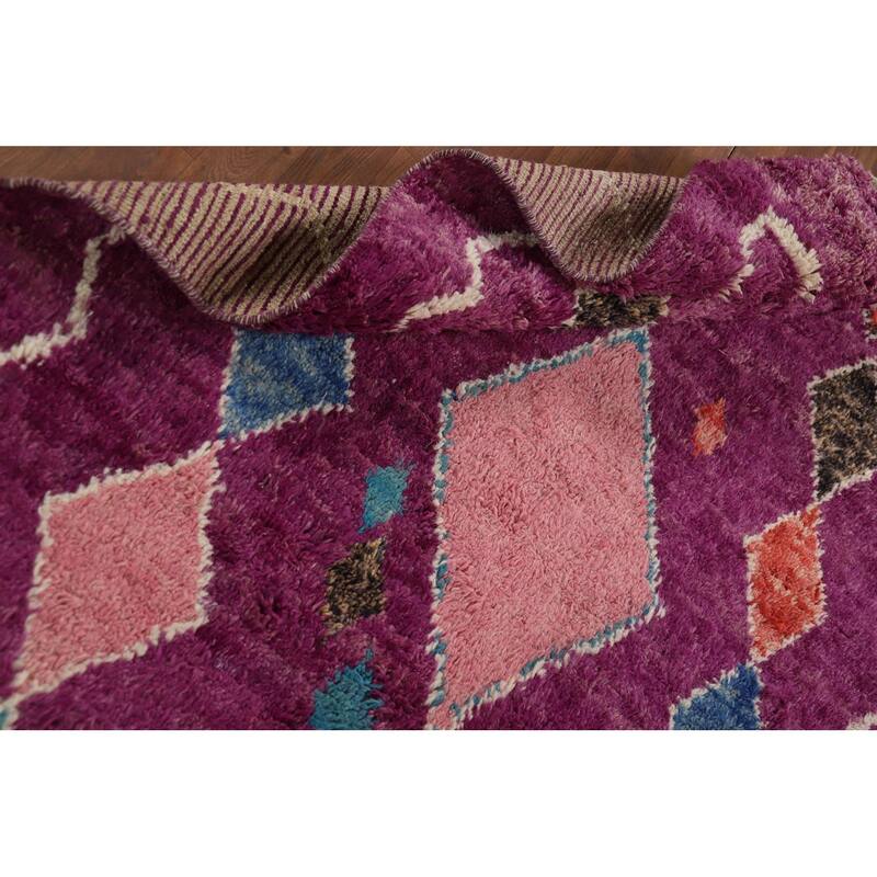 Hand Knotted Oriental 100% Wool Carpet Modern Geometric Purples Moroccan Area Rug - 8' 6'' X 4' 11''
