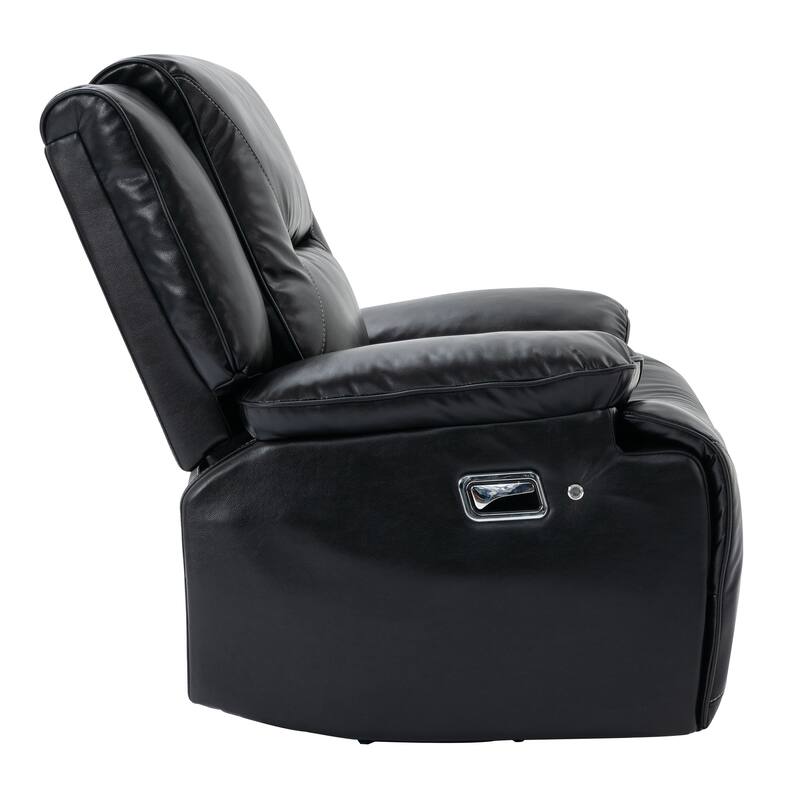 PU Swivel Rocker Recliner with LED Light, Manual Recliner Chair for Home Theater, Soft Upholstered Single Sofa Chair