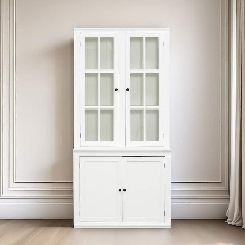 75.25''Tall Traditional Style China Cabinet – Display Hutch with Double Glass Doors for Hallways, Living Room, Kitchen, Home. - White