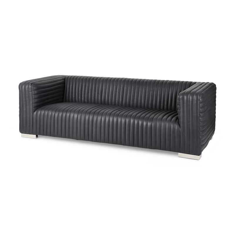 Ricciardo Cognac Genuine Leather Wrapped Sofa - 86.6L x 38.6W x 26.4H