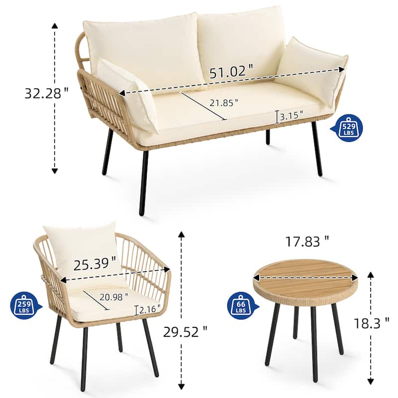 Moasis Outdoor Patio All-Weather Wicker Loveseat/Bistro Set/Sectional Sofa with Cushions and Lumbar Pillows