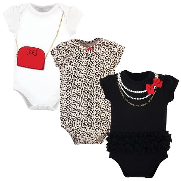 slide 1 of 1, Little Treasure Baby Girl Cotton Bodysuits 3pk, Red Bow 0-3 Months - Red Bow