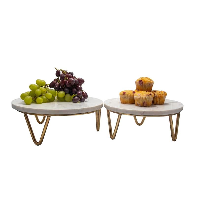 Sm. Marble & Brass V-Base Trivet/Cake Plate 11.5"Dia -ST