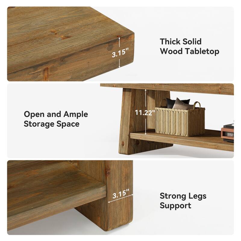 63'' Solid Wood Bench, 2-Tier Entryway End of Bed Bench