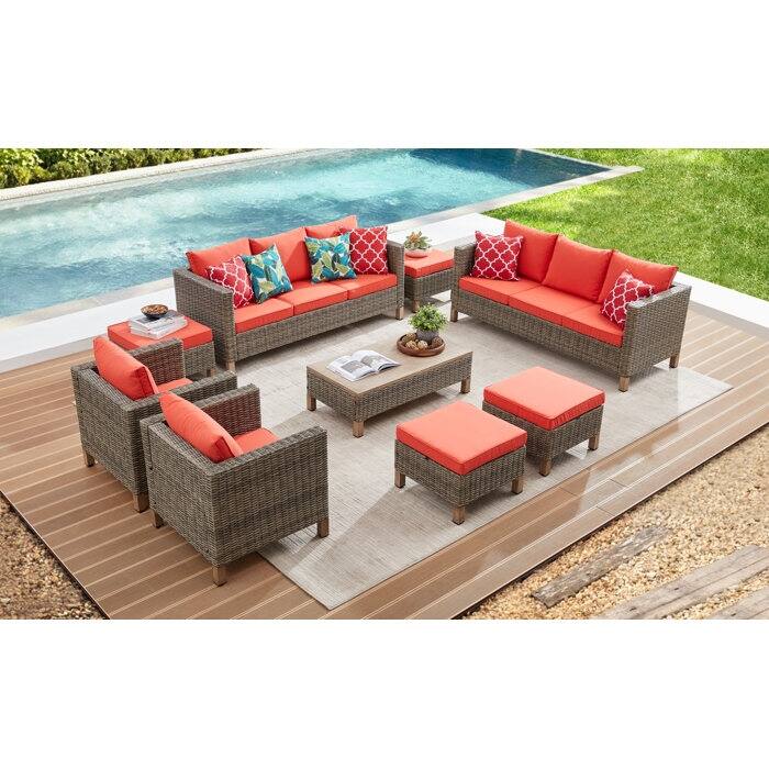 9 Piece Sectional Seating Group with Cushions - Orange