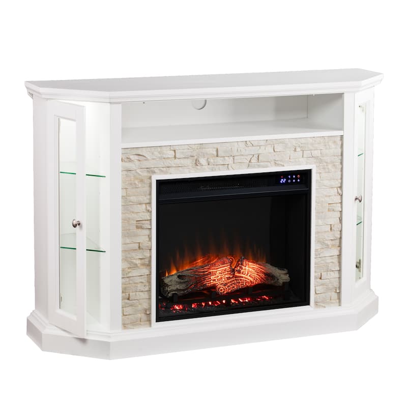 SEI Furniture Ratner Faux Stone Fresh White Corner Convertible Fireplace