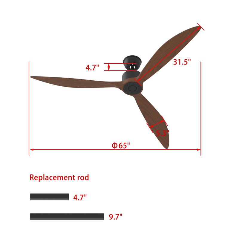 Walnut Ceiling Wood Fan with Remote, 6 Speeds,for All Seasons,Bedroom,Balcony,study