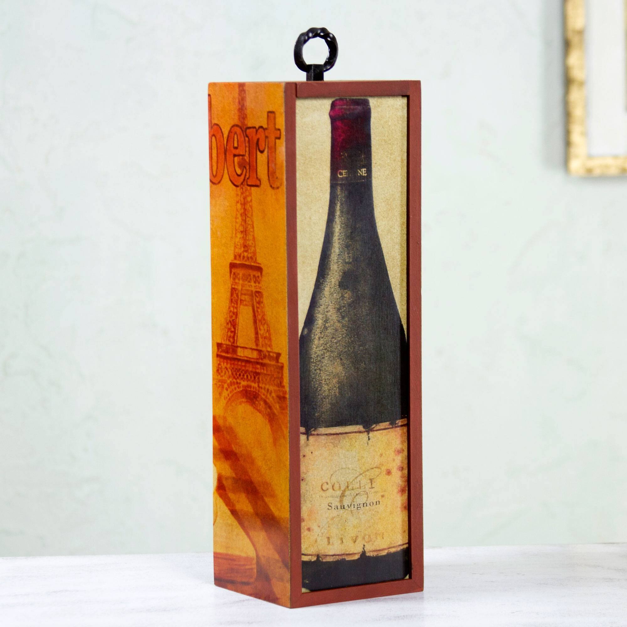 Handmade Cheese and Wine Decoupage bottle holder box (Mexico) - 38 x 13 ...