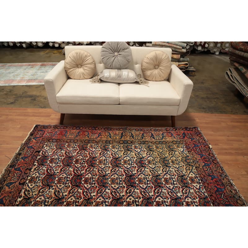 Hand Knotted Oriental 100% Wool Carpet Traditional Floral Beige & Ivories Bidjar Area Rug - 6' 11'' X 5' 0''
