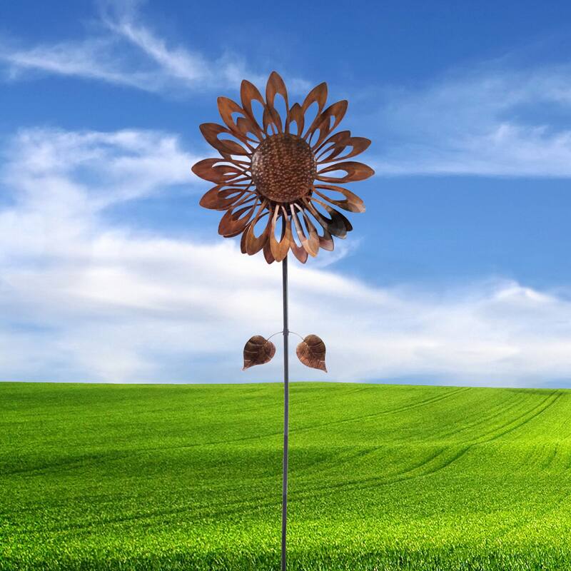 Bronze Sunflower Wind Spinner Stake