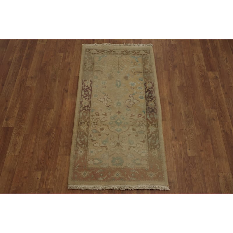 Hand Knotted Oriental 100% Wool Carpet Traditional All-Over Beige & Ivories Ziegler Area Rug - 3' 10'' X 2' 0''