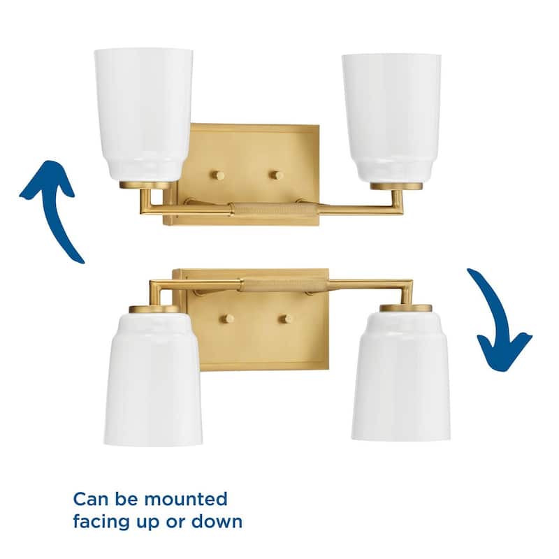 Spenser Collection Two-Light Brushed Gold Industrial Vanity Light - 15.62 in x 5.5 in x 7.62 in