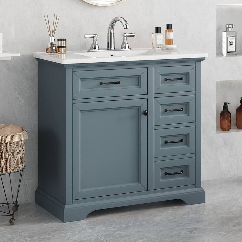 Roomfitters 36" Bathroom Vanity with Ceramic Sink, 2 Tip-out Drawers and Smart Storage Organizer